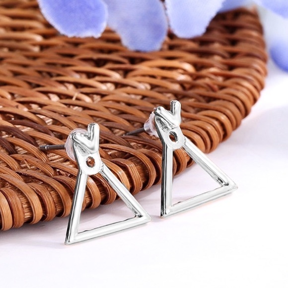 Silver Tone Geometric Triangle Jacket Earrings - Picture 2 of 5